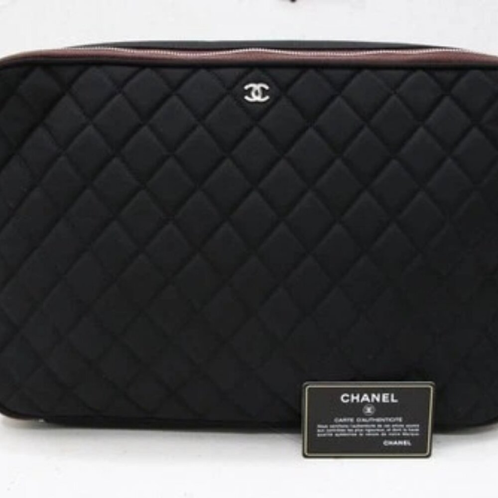 Chanel Quilted Nylon Laptop Case Black Burgundy Limited Edition 2012